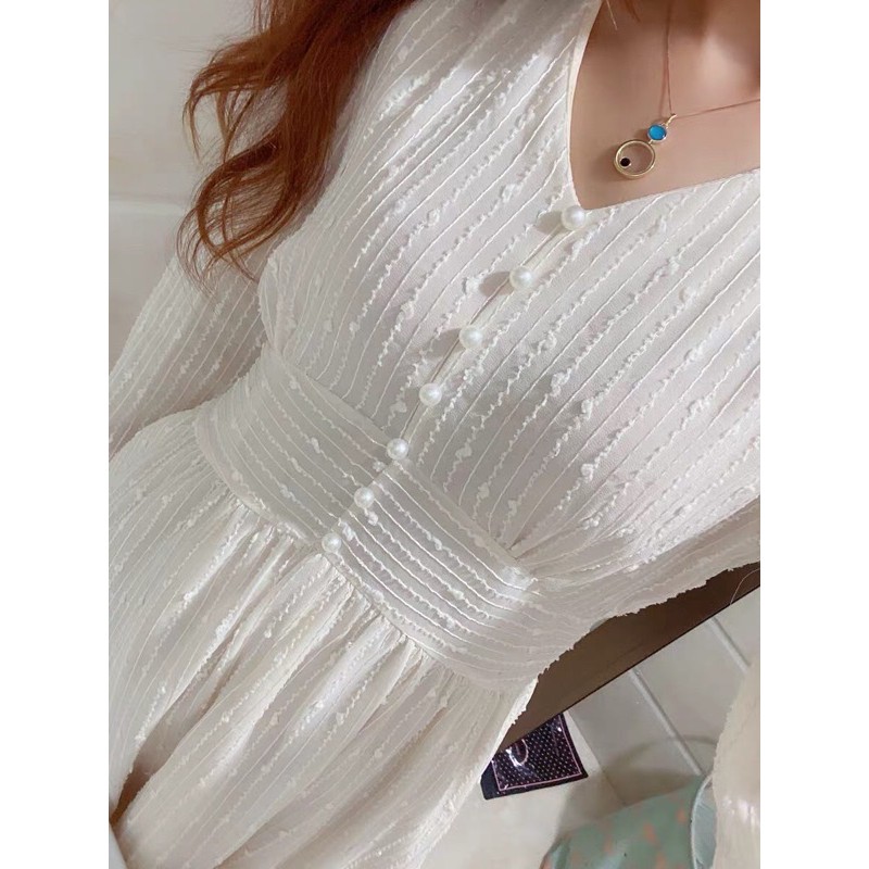 [Sẵn/ Có Hình Thật] Váy trắng thiết kế cổ vuông dáng dài. Đầm trắng maxi dáng dài tiểu thư đi tiệc chuẩn loại 1 | BigBuy360 - bigbuy360.vn