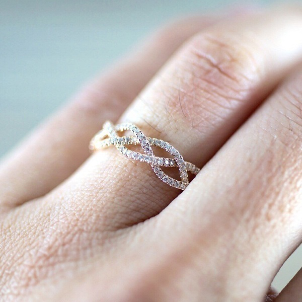 Nhẫn Đeo Tay Kim Loại Mạ Vàng Hồng 14k Đính Đá Nhân Tạo Xinh Xắn Cho Nữ