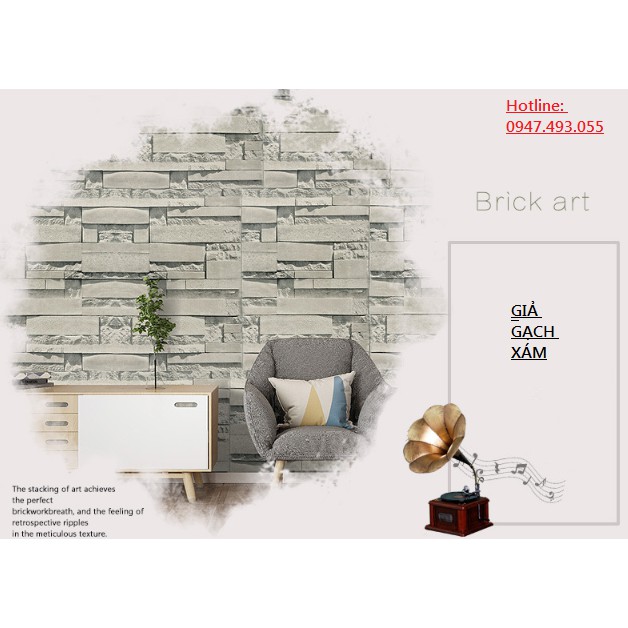 10m GIẤY DÁN TƯỜNG GIẢ GẠCH XÁM