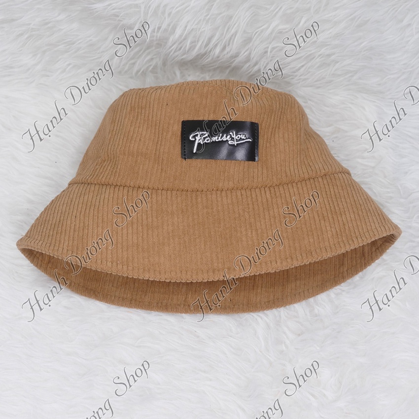 Mũ bucket cụp nhung nón tai bèo vành tròn thêu chữ sớ nhung đũa to phong cách thời trang phù hợp cả nam lẫn nư