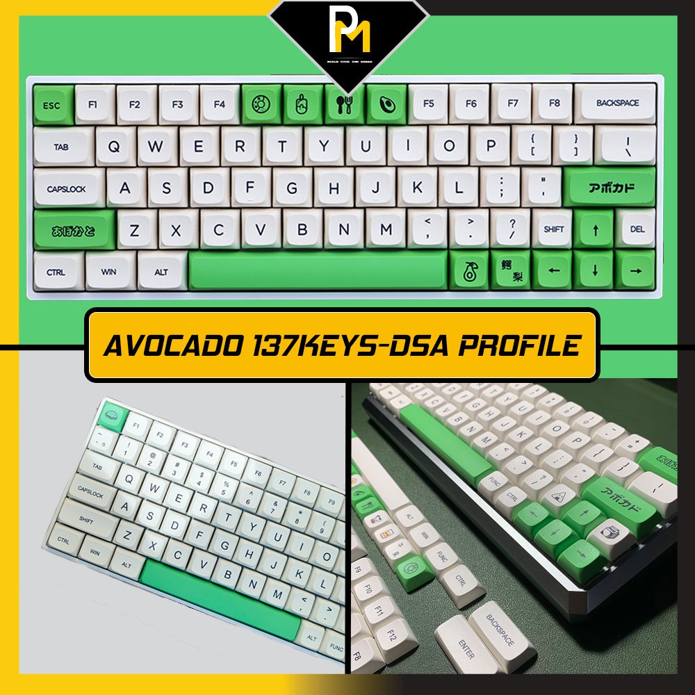 Keycap PBT AVOCADO bơ sữa bản tiếng anh, dyesub 137 phím của PCmaster