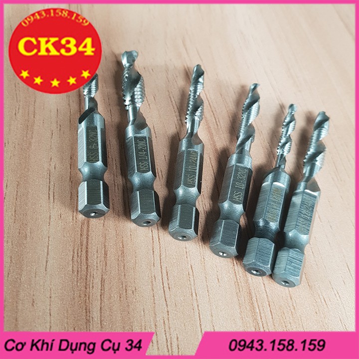 Mũi Khoan taro hss  tạo ren hệ Inch cao cấp bộ 6 mũi