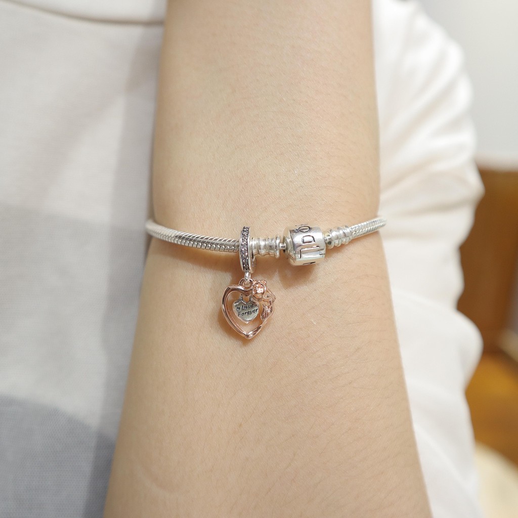 Lắc mềm đeo tay xỏ hạt charm trái tim bạc 925- Mã sản phẩm VENUSBST2