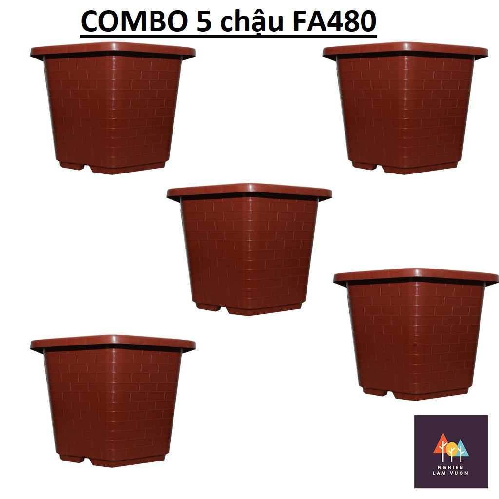 5 chậu lục giác vân gạch trồng cây hàng loại 1 mã CN05X5FA480 kt 40x25cm màu đỏ