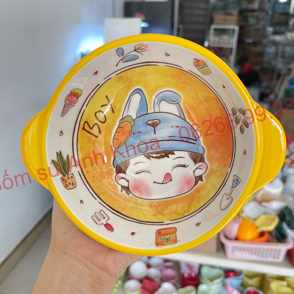 Bộ bát đĩa sứ,Chén Dĩa Sứ Bát Ăn Cơm Decor trang trí món ăn gia đình bộ boy vàng 15 món xinh yêu.