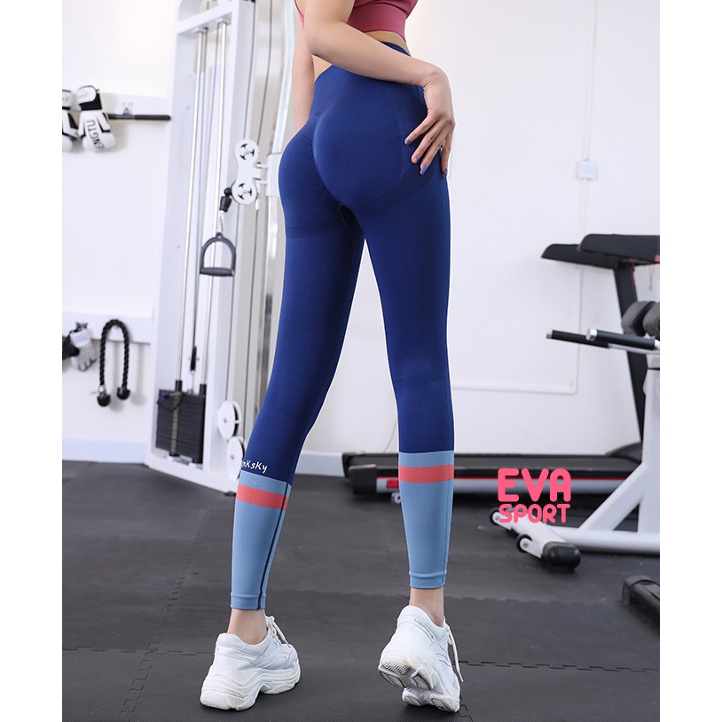 Quần tập gym, yoga, aerobic, chạy bộ nữ cạp lưng cao, nâng mông, legging nữ vải dệt kim có chun mông LinkSky - Evasport