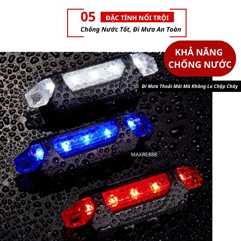 Đèn báo hiệu gắn hậu xe đạp 5 bóng LED có cổng sạc USB nhiều chế độ sáng