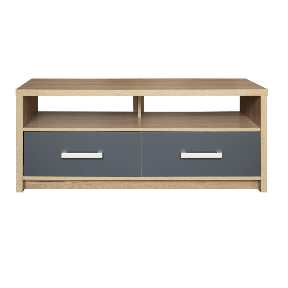 HomeBase FURDINI Kệ tủ TV có 2 ngăn kéo bằng gỗ ép chống xước ALICIA Thái Lan W120xH50xD45cm màu gỗ tự nhiên/xám