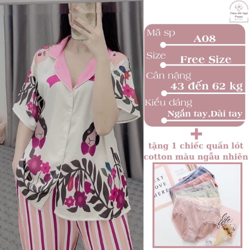 Bộ mặc nhà nữ cao cấp, Đồ bộ nữ quần dài lụa LATIN đẹp Đồ ngủ pijama nữ hàn quốc POPPY-A11