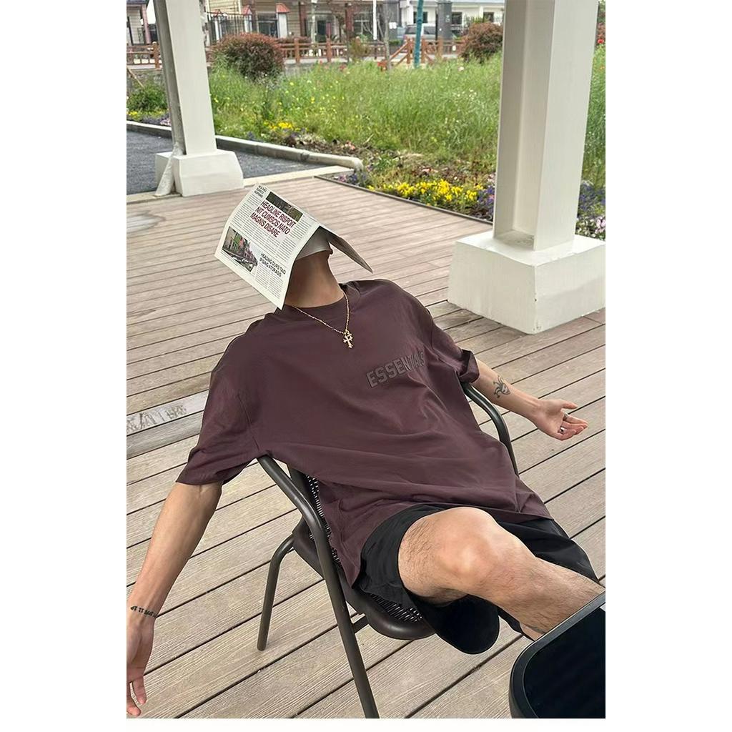 FOG FEAR OF GOD New 23 Double Thread ESSENTIALS Silicone Print Short Sleeve American Fashion Couple T-shirt