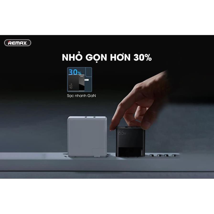 Củ sạc siêu nhanh 65W Remax RP-U59 cổng USB, cổng Type-C Hỗ trợ, QC 3.0, PD 3.0 cho điện thoại, macbook, ip
