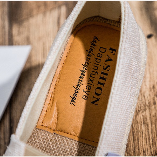Slip on nam - Giày lười vải nam cao cấp - Vải bố màu trắng ngà, mũi cói - Mã SP 2905