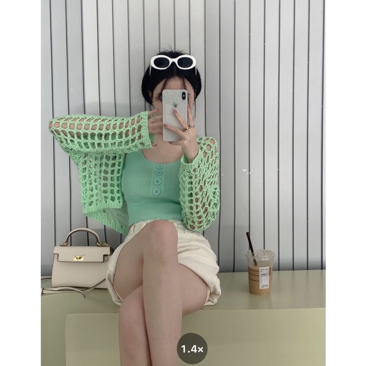 Áo Khoác Cardigan Dệt Kim Chống Nắng Dáng Rộng / Ngắn Đục Lỗ Mới Cho Bé Gái