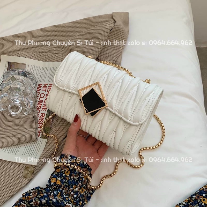 Túi đeo chéo, đeo vai nữ khoá vuông phong cách vintage trẻ trung (hàng chuẩn hình)