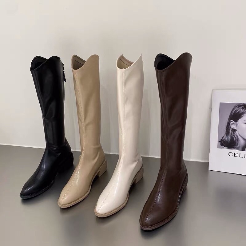 Bốt cổ V_ boots cao bồi đế 5p khoá sau