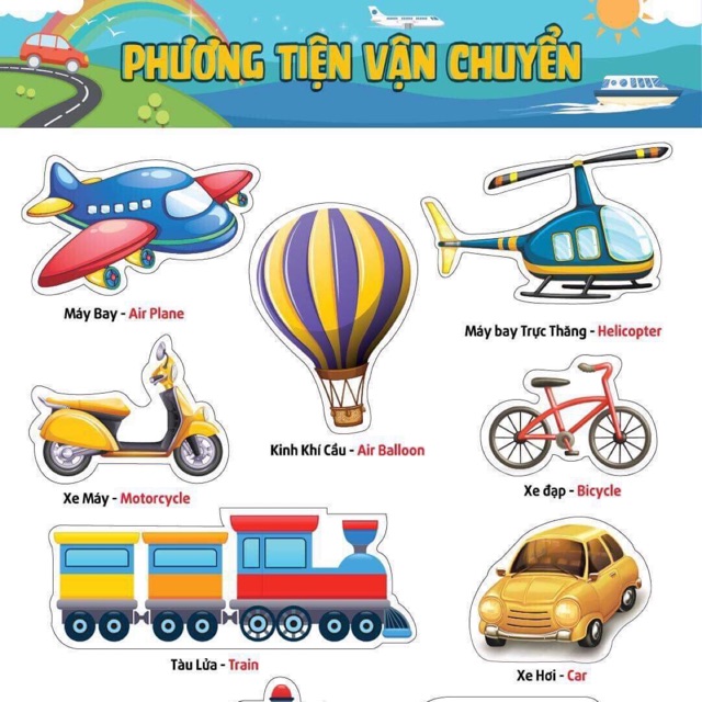 Decal dán - Học tiếng anh qua hình ảnh - Phương tiện vận chuyển