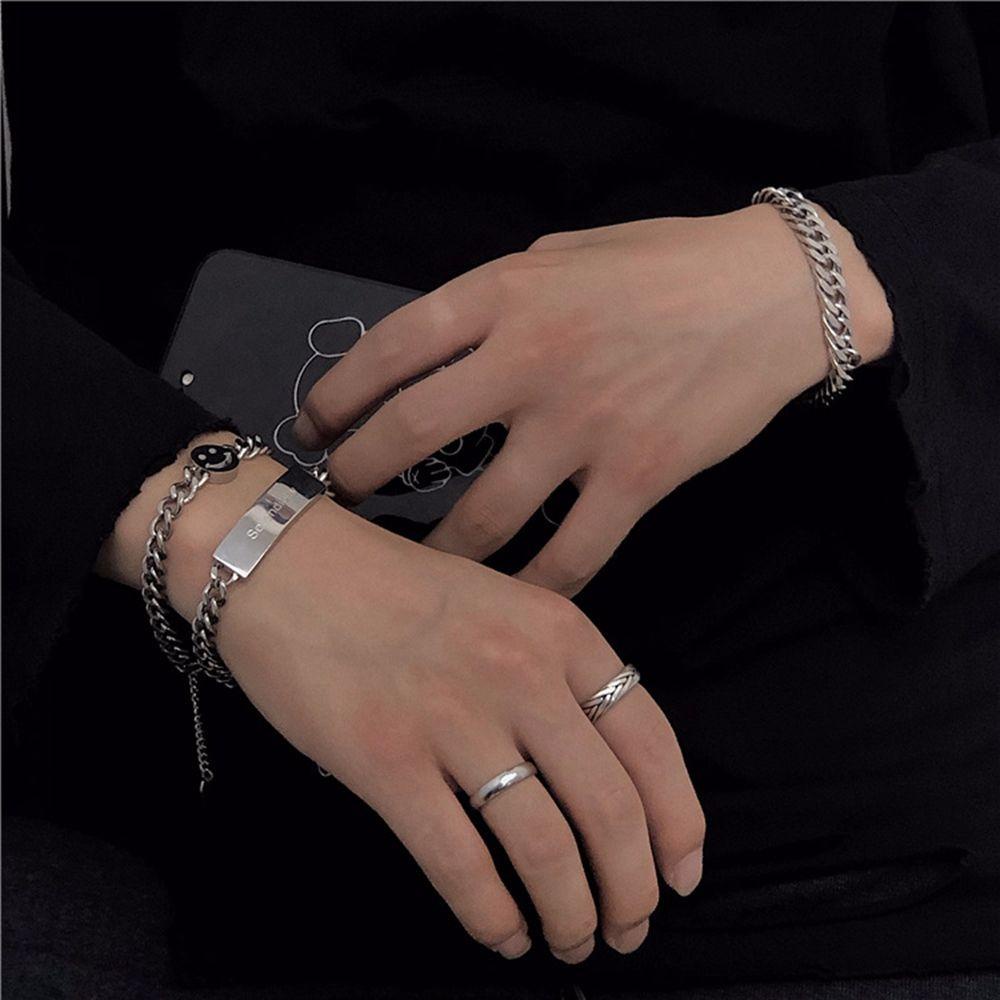 Vòng Tay Dây Xích Mặt Vuông Khắc Hình Mặt Cười Phong Cách Hip Hop Có Thể Điều Chỉnh Dành Cho Nam