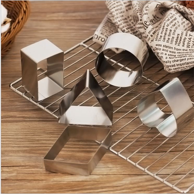 Khuôn ring mousse mini hình tròn/vuông/trái tím/ thoi bằng thép không rỉ