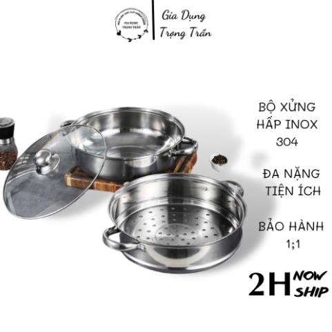 Nồi inox có giá hấp 2 tầng đa năng,bộ xửng hấp inox 2 tầng kèm lắp kính tiện lợi,nồi hấp