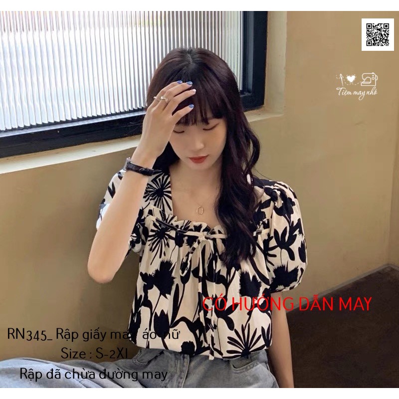 RN345_Rập giấy may áo cổ vuông bèo nữ