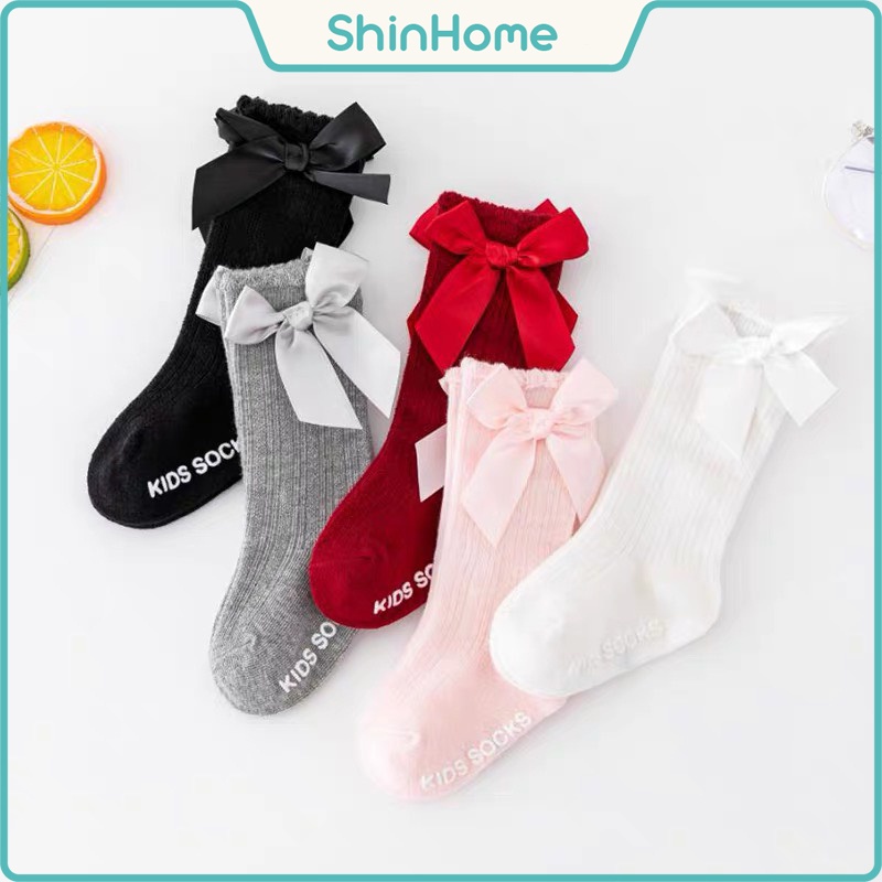 Tất vớ đùi chống trượt đính nơ, tất lửng cho bé gái sơ sinh 0-2 tuổi ShinHome Baby