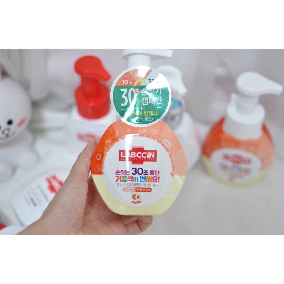 Set 3 chai nước rửa tay dạng bọt đổi màu sạch khuẩn hương đào Labccin nội địa Hàn Quốc 250ml