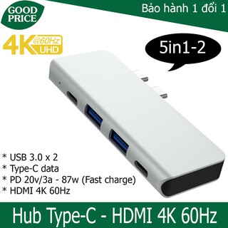 Cổng chuyển hyperdrive hub usb c, type-c ra hdmi 4k 60hz dành cho macbook pro 13", macbook pro 2016 / 2017 - 5in1-2 4k 6
