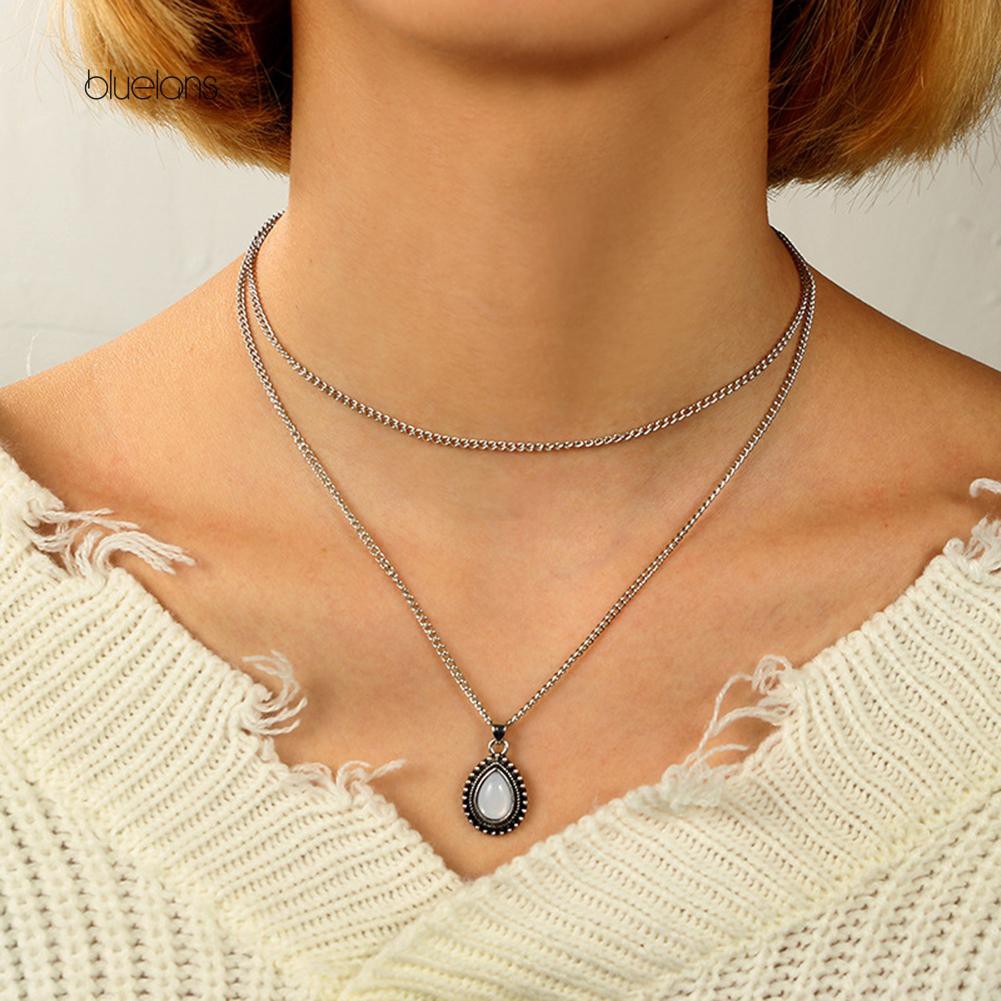 Vòng cổ Mặt Đá Opal Hình Giọt Nước Thời Trang Cho Nữ