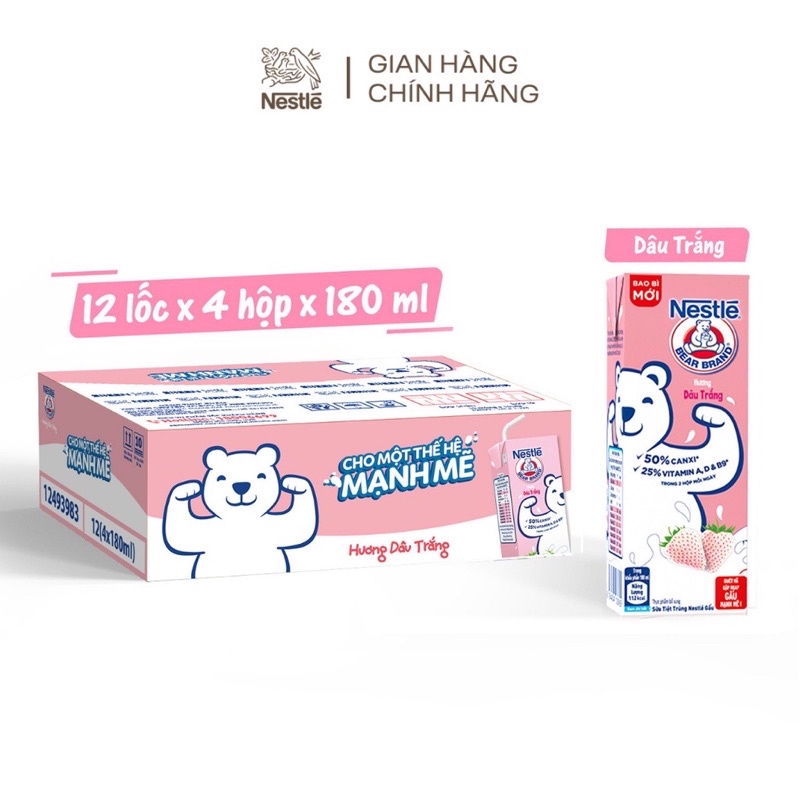 Thùng 48 hộp sữa Nestlé Gấu dâu trắng