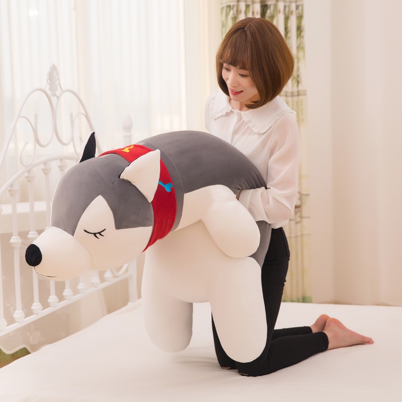 Gối mền chó Husky 3 trong 1, nỉ nhung cực mịn  𝐅𝐑𝐄𝐄𝐒𝐇𝐈𝐏  Bộ chăn gối văn phòng, gấu bông khăn quàng đỏ  kèm mền T2