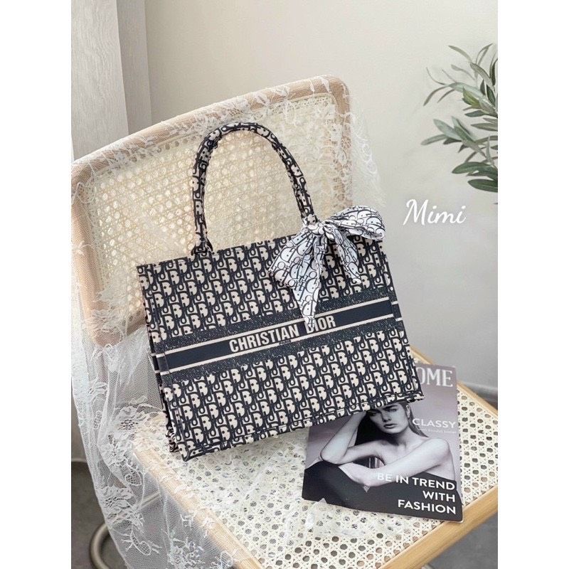 Túi Dior book tote bag - đen, hồng - Phương Bống shop