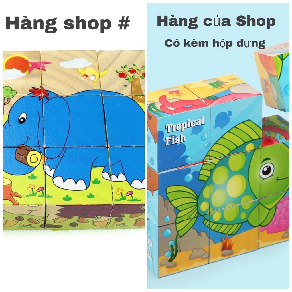 ĐỒ CHƠI GỖ GHÉP HÌNH KHỐI 6 MẶT &lt;3 FREESHIP &lt;3 BỘ XẾP HÌNH 6 MẶT 9 KHỐI BẰNG GỖ HỘP NHÔM KHỐI GỖ GHÉP HÌNH MÀU SẮC 6 MẶT