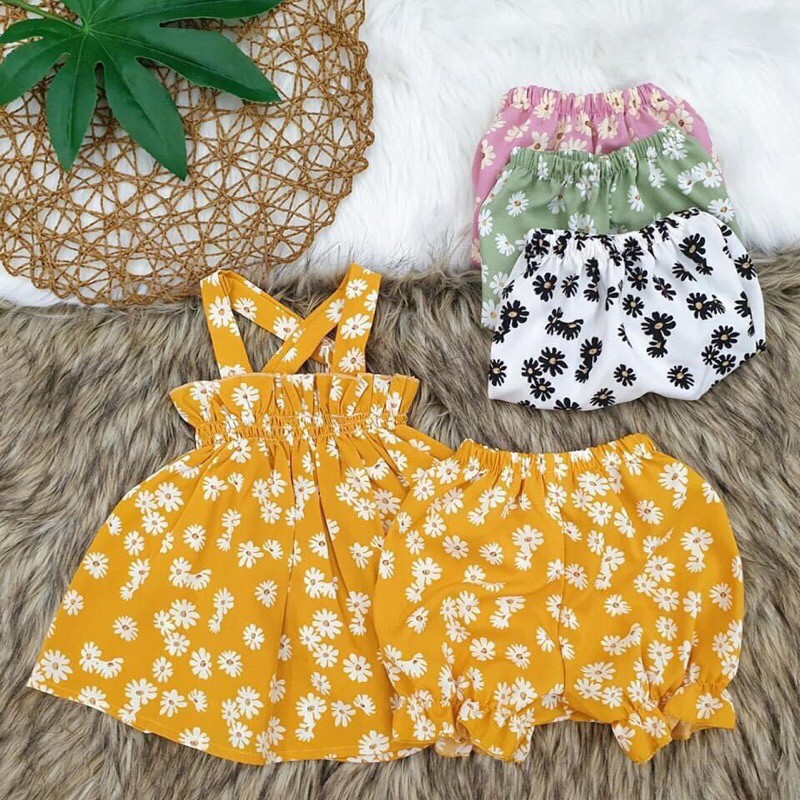 Bộ hai dây hoa cúc, hoa nhí cho bé gái cực xinh, điệu đà mặc hè cực mát cân nặng từ 8-18kg