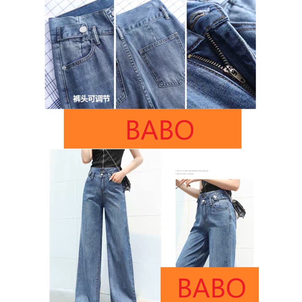 [FREESHIP] QUẦN JEAN ỐNG RỘNG NỮ MÀU XANH ĐẬM LƯNG CAO 2 NÚT 2 ĐAI SIÊU CÁ TÍNH ĐẬP TAN MỌI GIỚI HẠN-THỜI TRANG BABO