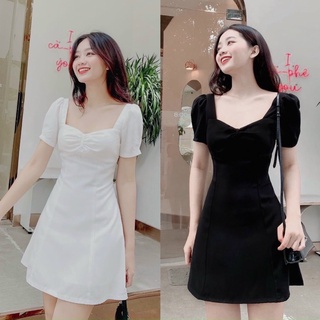 [JAMELA] Đầm cổ vuông nhún ngực dáng ngắn thiết kế cao cấp JAMEVN40K giảm 40K