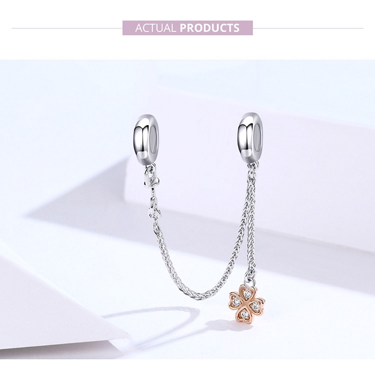 BAMOER Vòng Tay Gắn Mặt Hình Cỏ Bốn Lá Bằng Silicone BạC 925 SCC1261