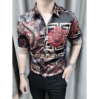 Sơ mi nam tay dai vải lụa họa tiết 3d ( kèm ảnh thật) - Thunsi01