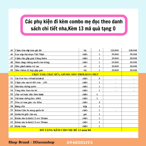 (Tặng quà 13 món)Trọn gói đi sinh mẹ và bé VT9 bé trai,gái,kèm bảng chi tiết