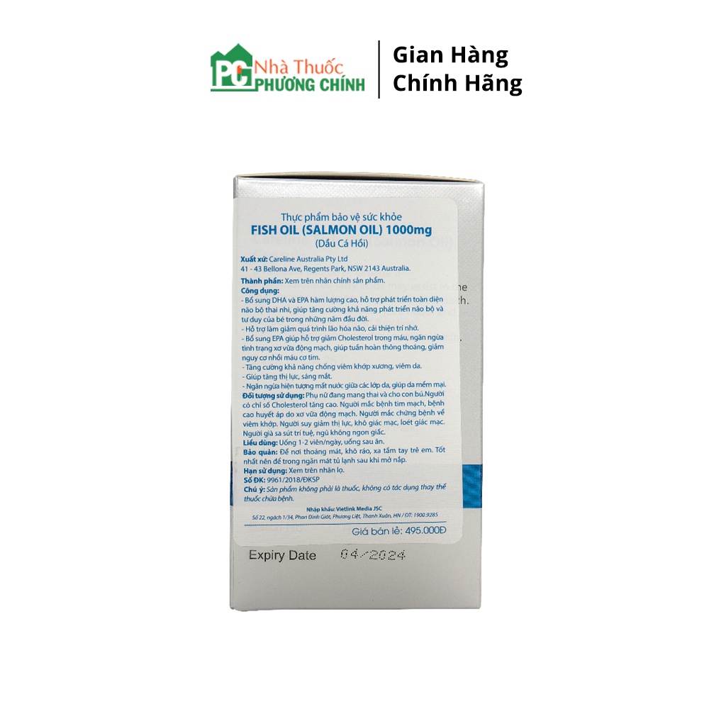 Viên Uống Dầu Cá Úc Fish Oil CareLine - Bổ Sung Dầu Cá Tự Nhiên, DHA, Cải Thiện Trí Nhớ, Sáng Mắt