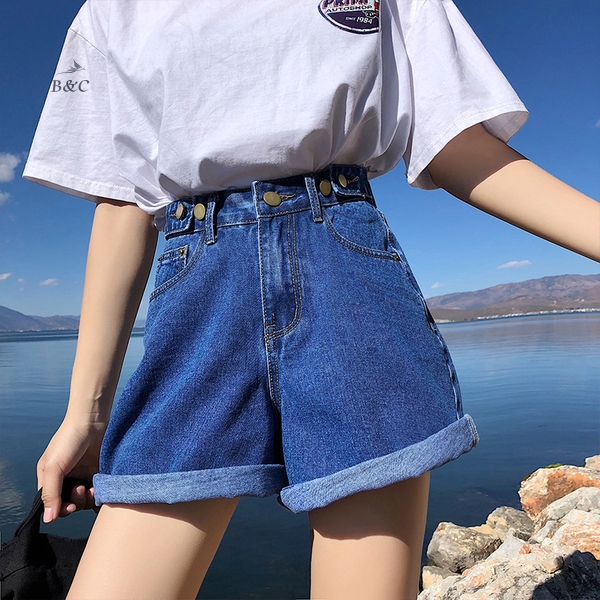 Quần ngắn denim phối nút thiết kế đơn giản hợp thời trang | BigBuy360 - bigbuy360.vn