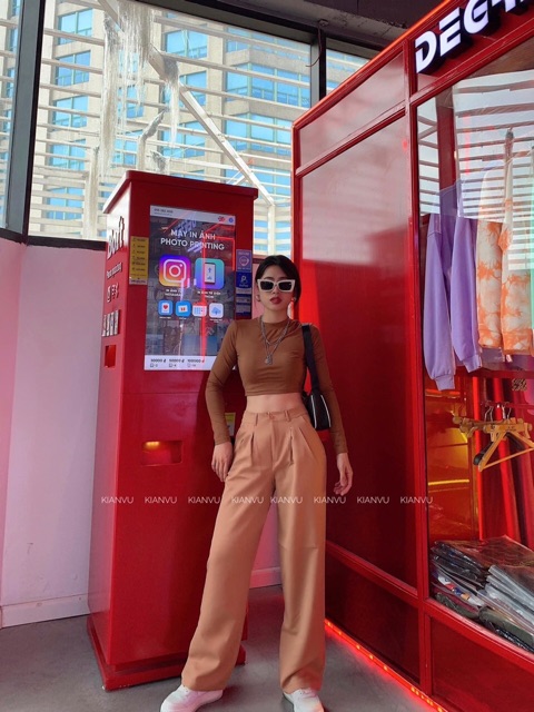 Set bộ thun áo croptop tay dài kèm quần culotes sang chảnh