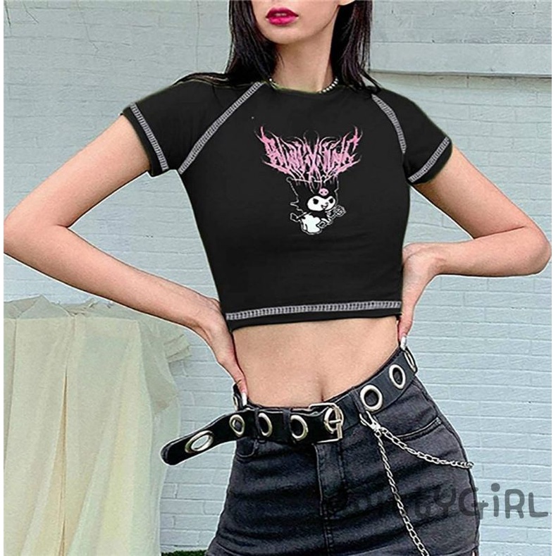 Áo thun croptop viền chỉ in hình alohashop91