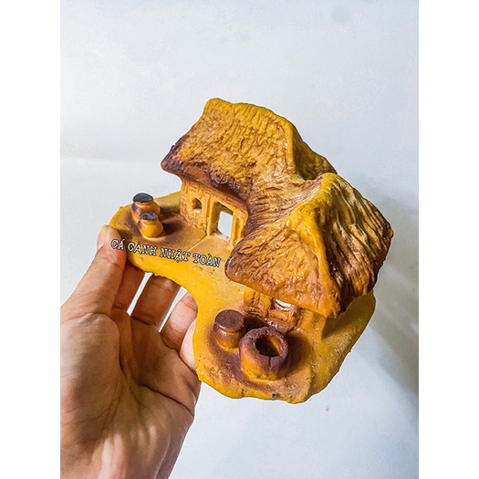 NHÀ LÁ TRANG TRÍ BỂ CÁ NON BỘ DÀI 15CM CAO 9CM