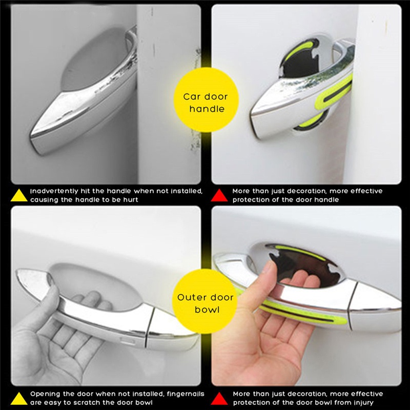 Miếng dán bảo vệ tay nắm cửa xe hơi bằng sợi carbon phản quang chống trầy xước