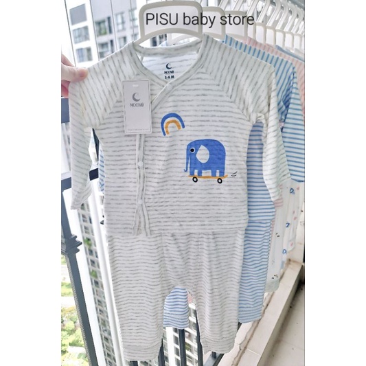 Moon -  Bộ cài chéo, cài giữa dài tay Moon vải petit siêu mềm mát cho bé sơ sinh 3-7kg