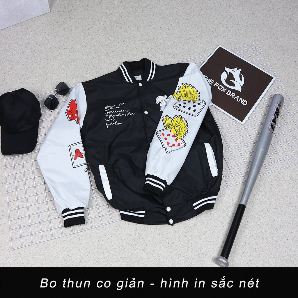 Áo khoác bomber THE FOX áo khoác dù hai lớp dáng unisex nam nữ form rộng in hình Quân Bài AIR