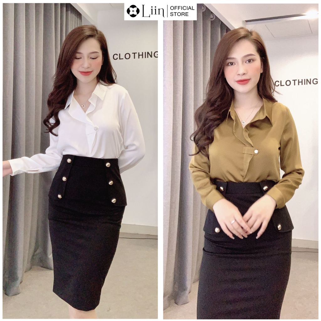 Áo sơ mi nữ form công sở dài tay thiết kế cổ V bèo xinh xắn Liin Clothing SM3886