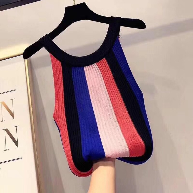 Áo Hai Dây Kẻ Sọc Cầu Vồng Thời Trang Mùa Hè Hàn Quốc Cho Nữ