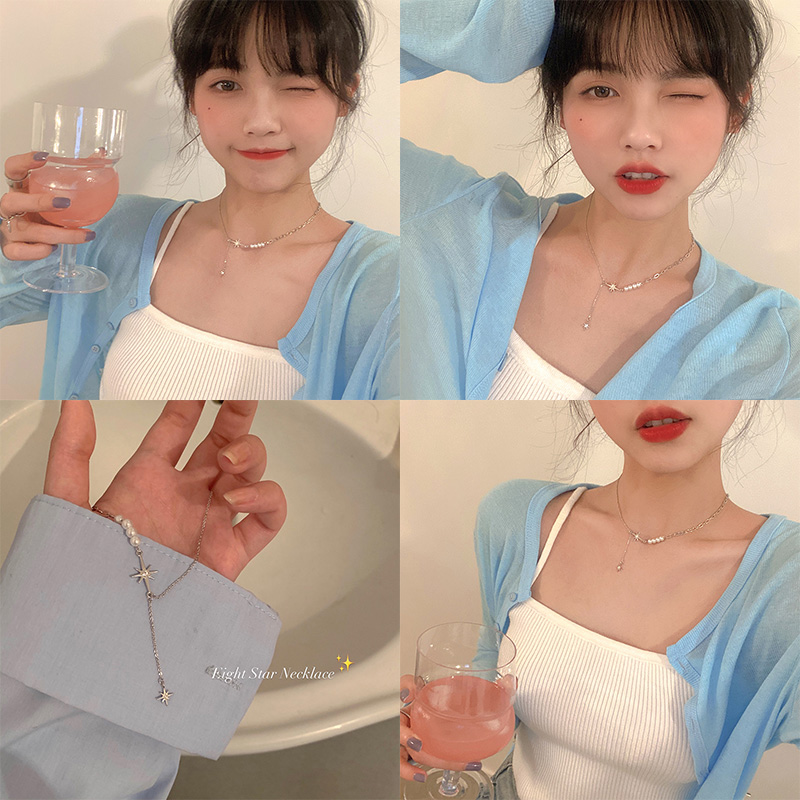 Dây Chuyền Hình Ngôi Sao Đính Ngọc Trai Sang Trọng Cho Nữ