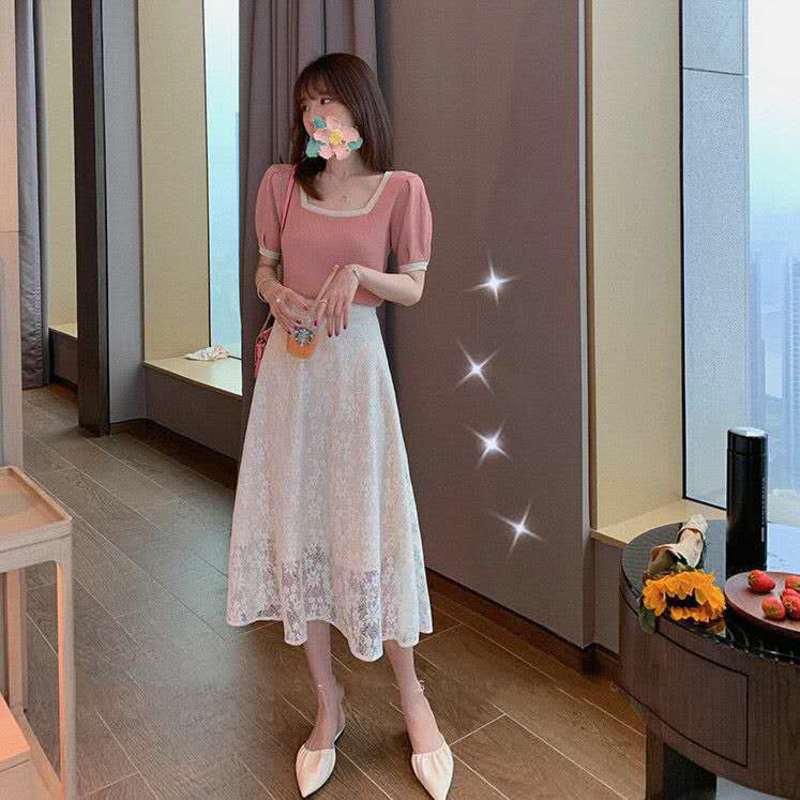 🔥(MỚI) Chân váy dài lưng cao dáng chữ A chất liệu chiffon phối ren thời trang mùa thu cho nữ